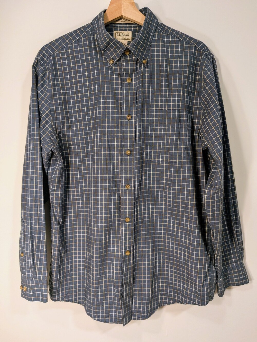 L.L.Bean Wrinkle Resistant Trim Fit Button-Down Shirt - Navy Windowpane Plaid